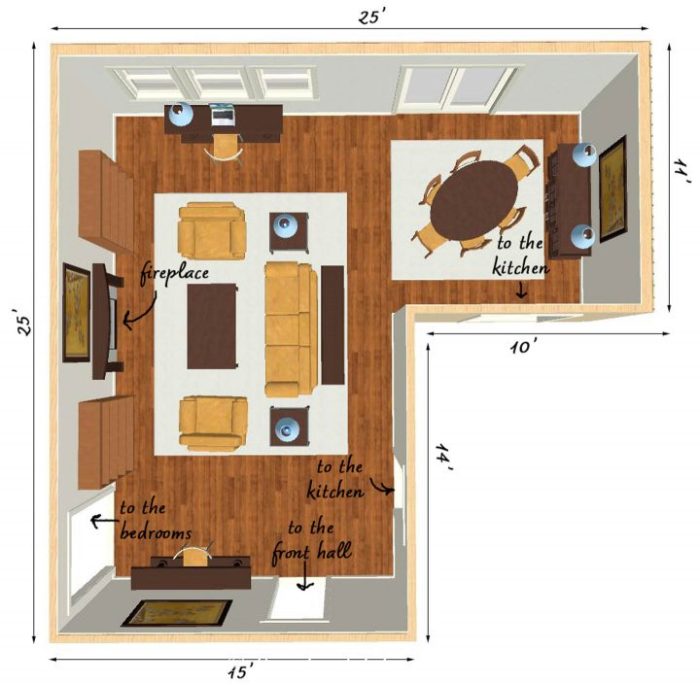 How to decorate l shaped living dining rooms